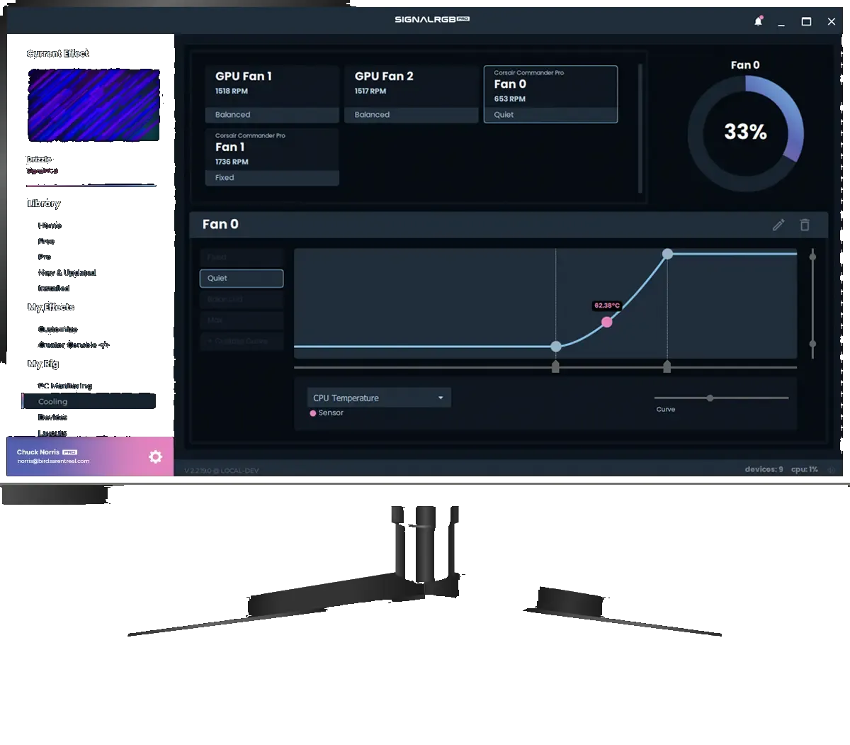 Signal-RGB fan control board with live curves and RPM gauges