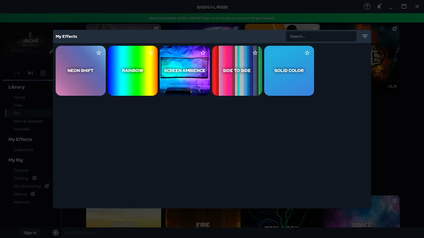 Signal-RGB audio spectrum visualizer reacting to system sound