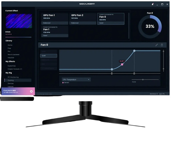 Signal-RGB thermal console with live fan curves and RPM gauges
